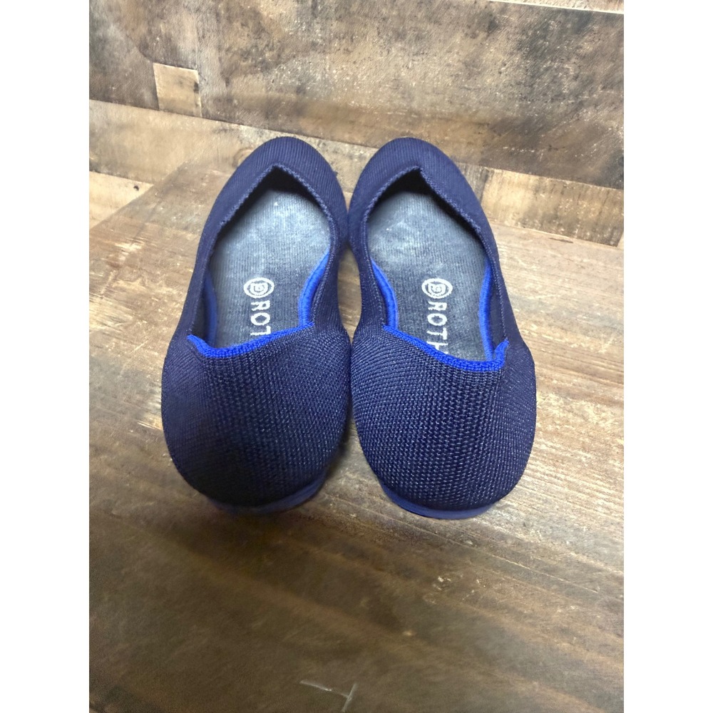 Rothys Navy Blue Knit Rounded Toe Flat Shoes with Cobalt Trim Size 7 - Picture 2 of 7